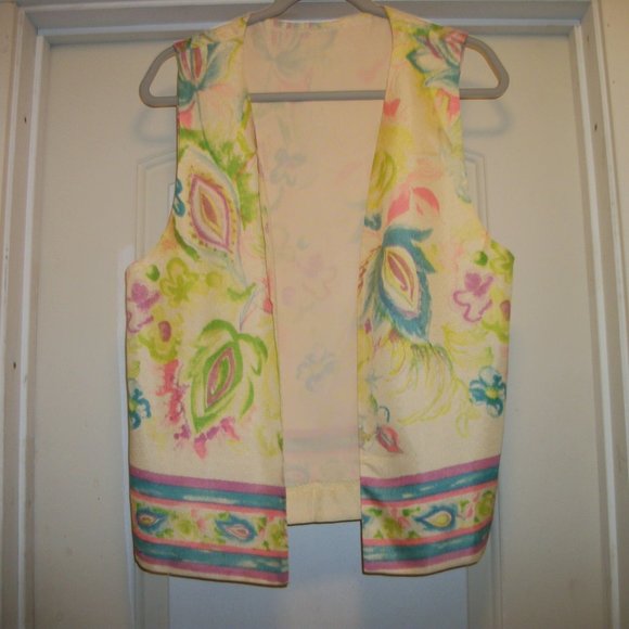BOHO HIPPIE 70S YELLOWS PASTELS PRETTY VEST LG - Picture 6 of 7